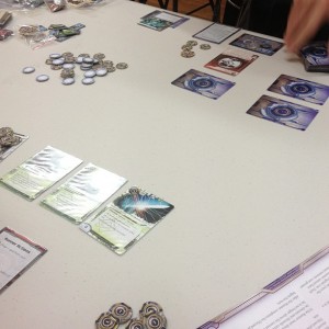 My first game of Android: Netrunner. Photo by Andrew Stingel.