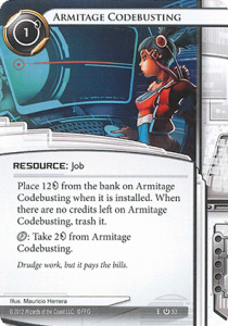 The Armitage Codebusting card, from Android Netrunner